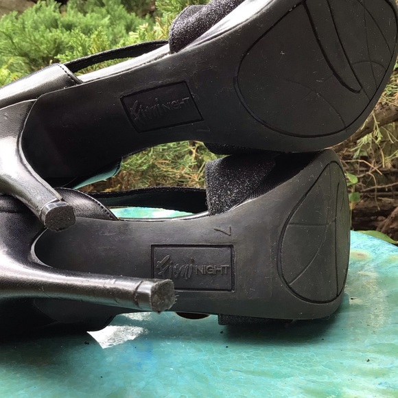 FioniTMnight (7) WOMEN’S Black Strapped Glitter Cage Shoes, Pre-owned. - Picture 8 of 11